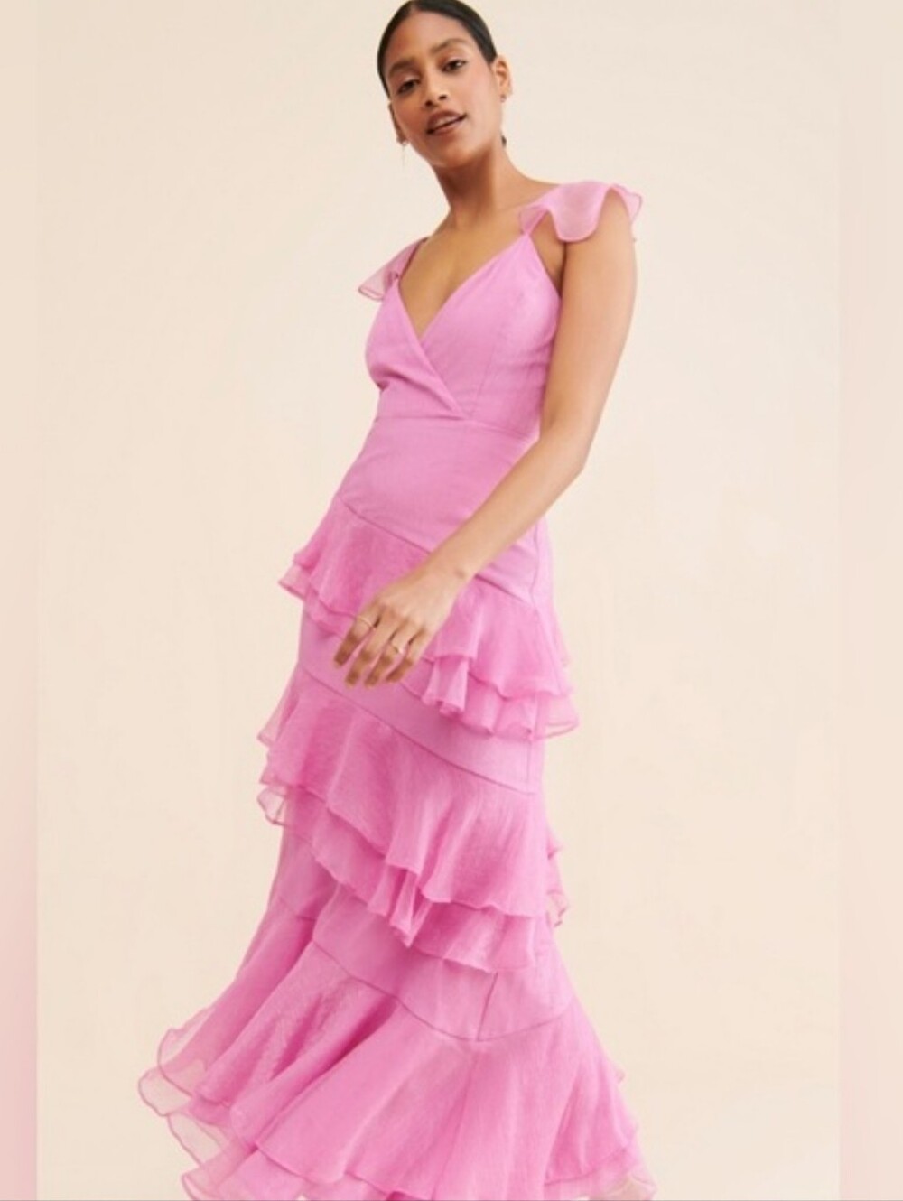 NWOT Hutch Tiered Shimmer Chiffon Maxi Pink Dress